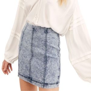 Free People High Waisted Indigo Acid Washed Skirt
